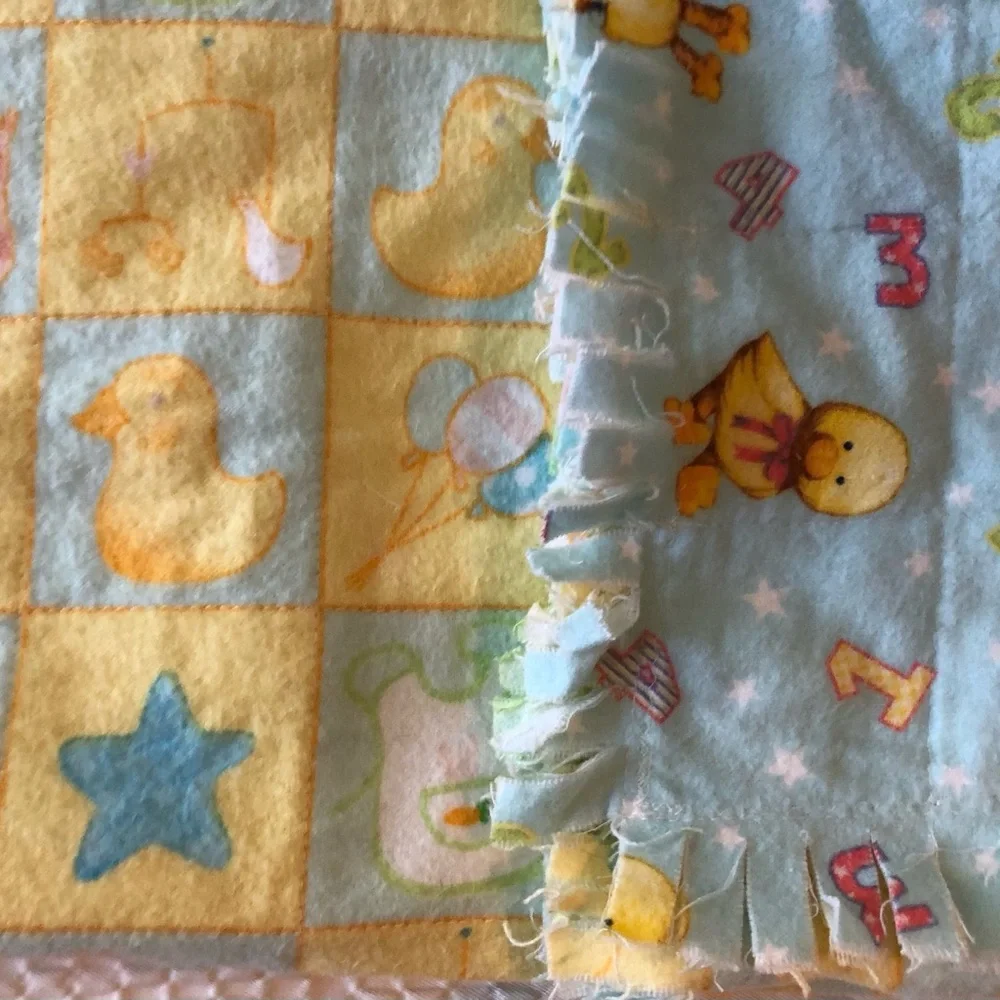 Vintage Chicks and Numbers, Reversible Stars,ducks,Blue Flannel 33 X 33 Baby - Picture 7 of 7